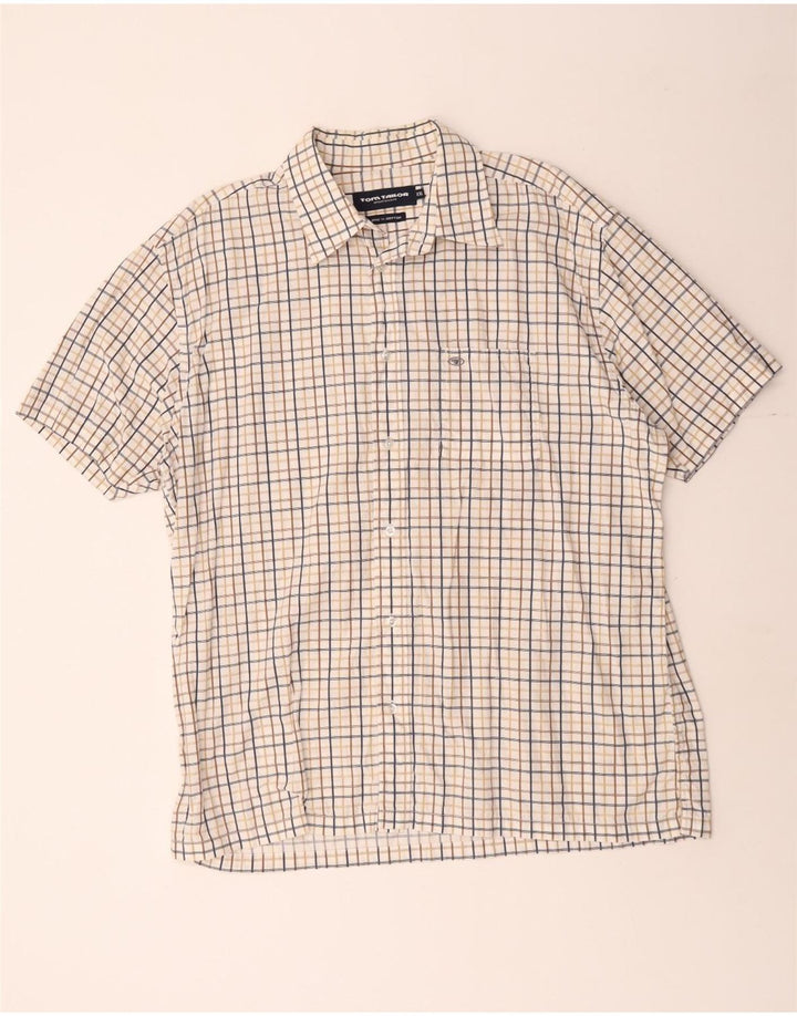 TOM TAILOR Camicia a maniche corte da uomo 2XL Cotone a quadri bianchi