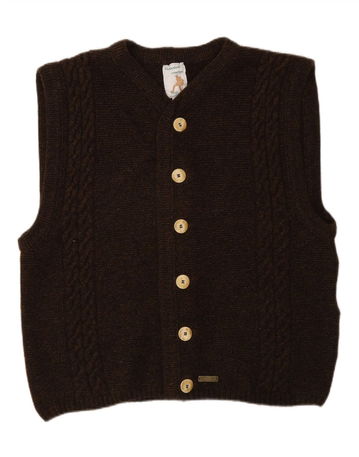 Maglione cardigan senza maniche da uomo Hochland in lana marrone medio