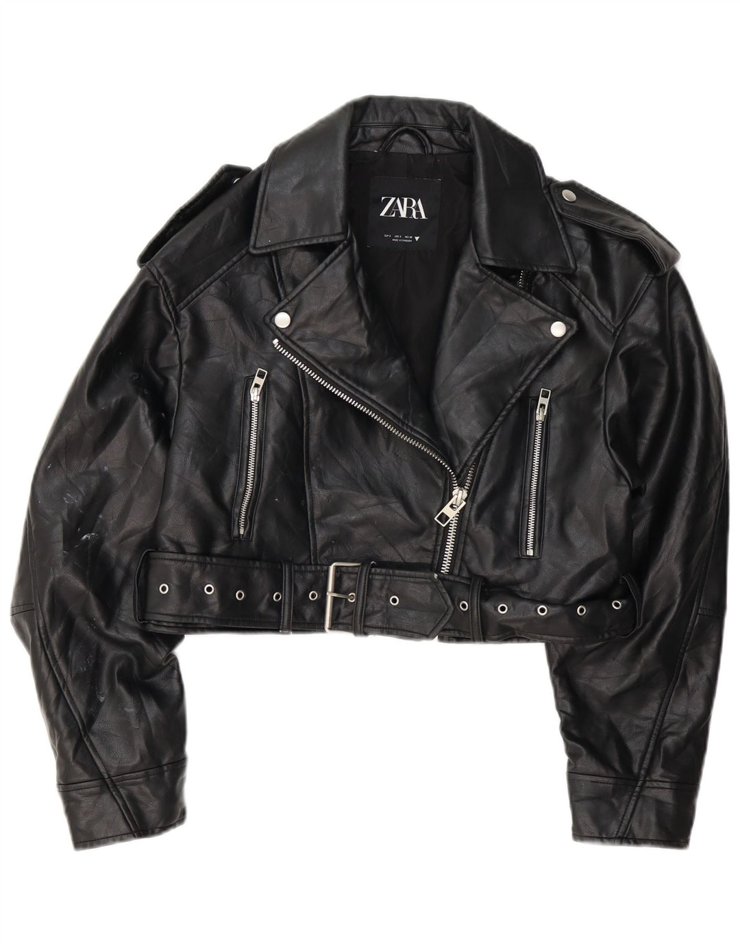 Giacca da motociclista corta oversize in ecopelle da donna Zara UK 10 piccola nera