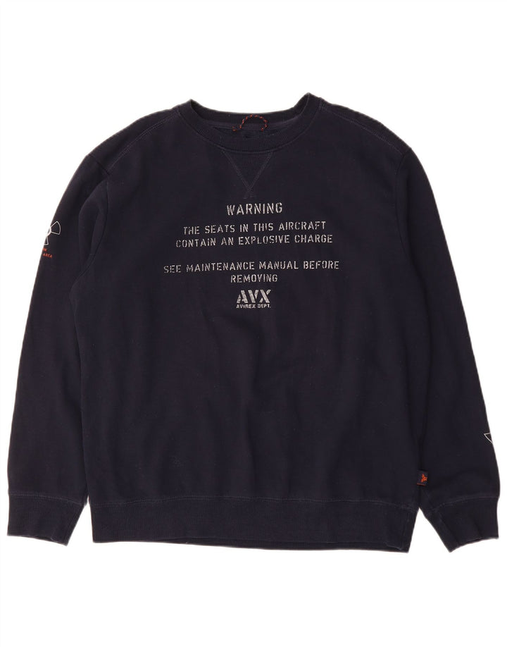 Felpa grafica da uomo AVIREX Maglione XL Blu navy in cotone