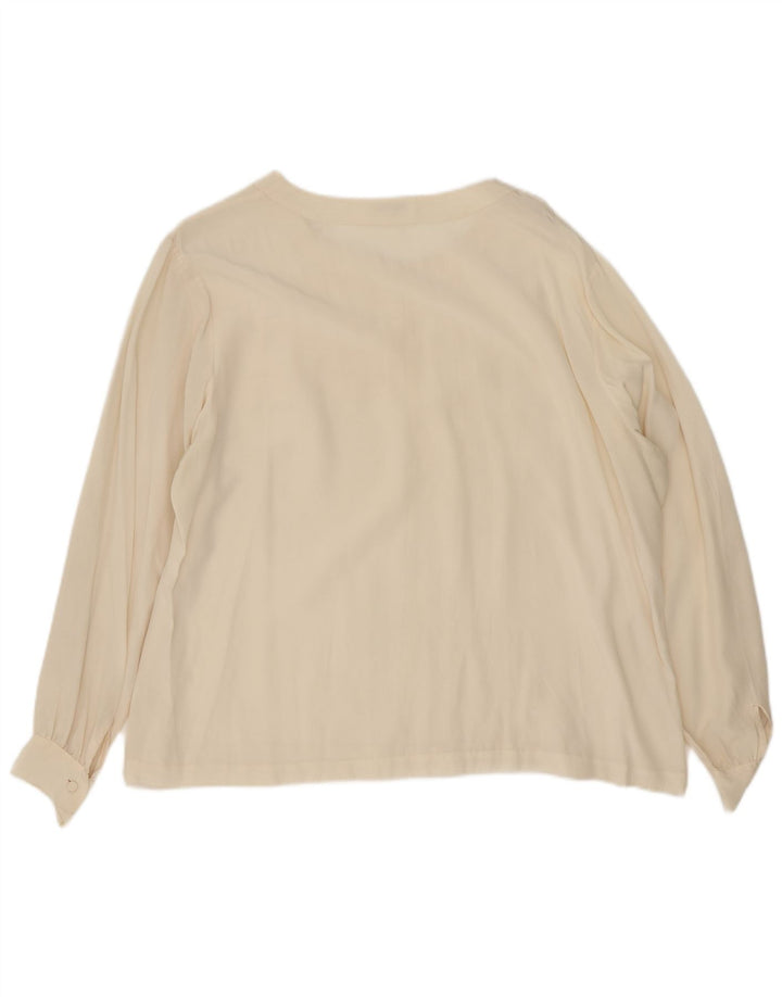 Camicetta oversize a maniche lunghe da donna vintage IT 46 grande seta bianco sporco