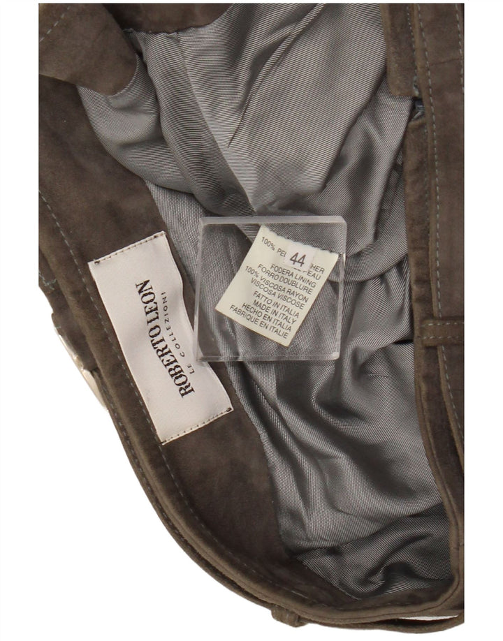 Gonna vintage in pelle scamosciata da donna IT 44 media W26 in pelle kaki