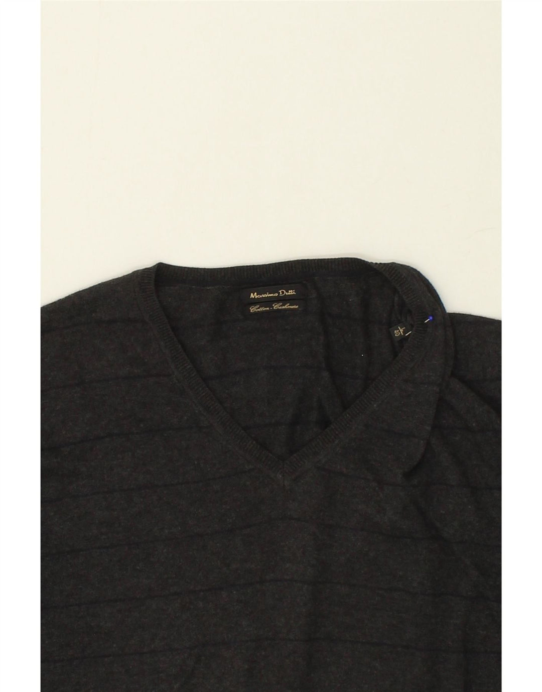 MASSIMO DUTTI Mens V-Neck Jumper Sweater Large Grey Pinstripe Vintage Massimo Dutti and Second-Hand Massimo Dutti from Messina Hembry 