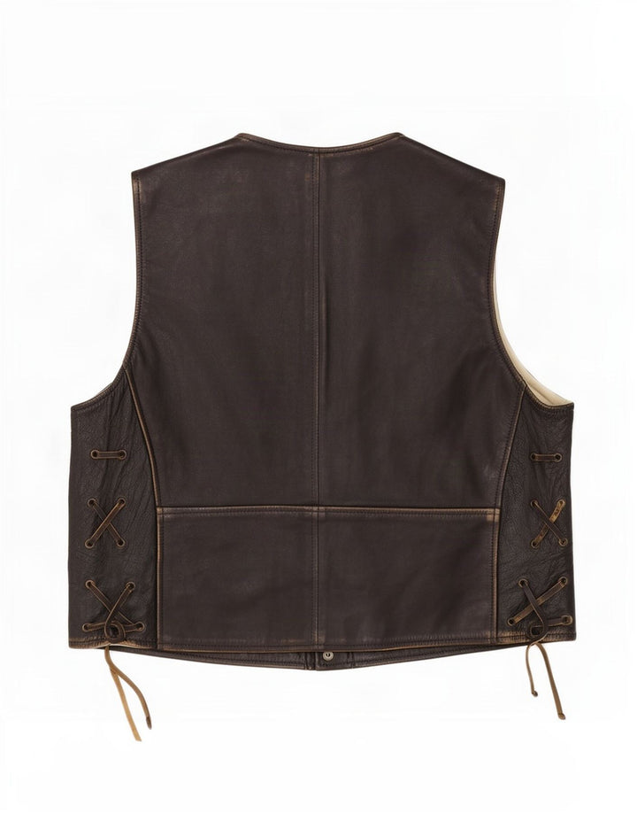 Gilet in pelle vintage da uomo XS Nero