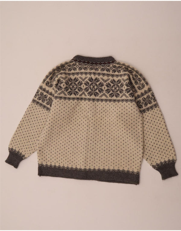 Maglione cardigan da donna vintage UK 18 XL lana Fair Isle bianco sporco