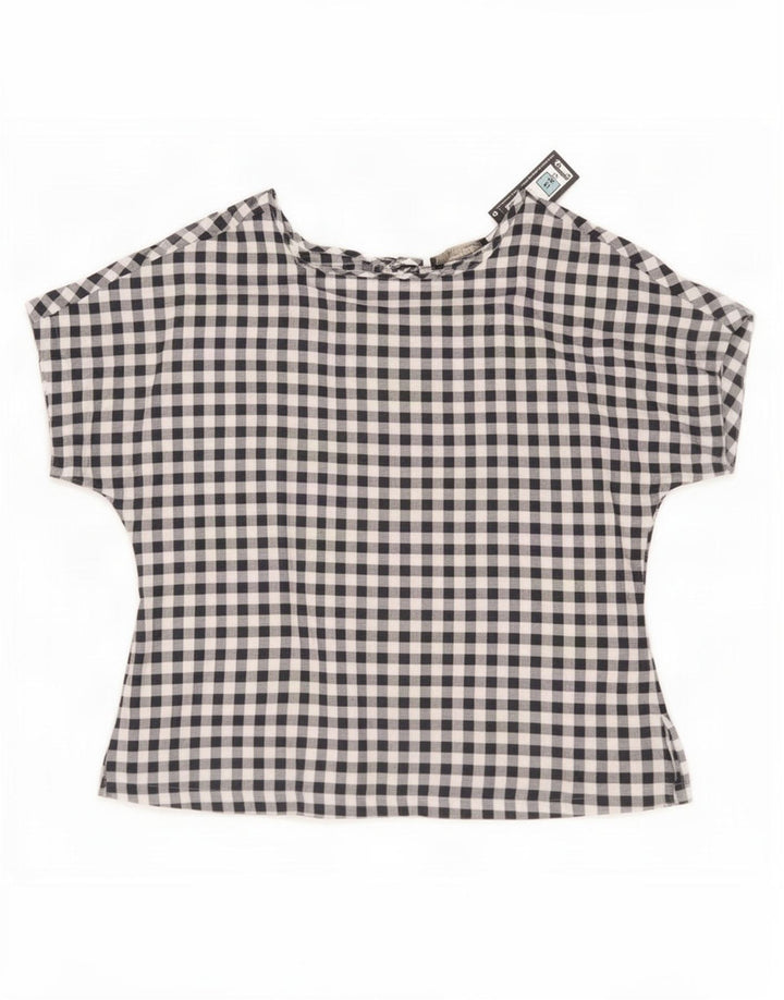 Top camicetta da donna Marks & Spencer UK 14 grande cotone a quadretti blu navy