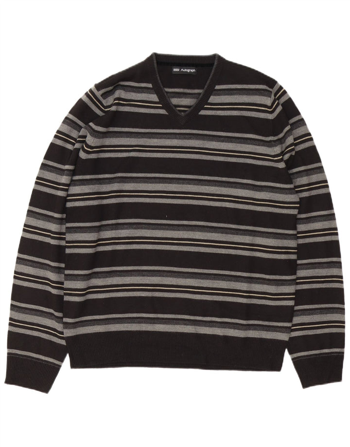 Maglione da uomo con scollo a V autografo Marks & Spencer a righe nere medie