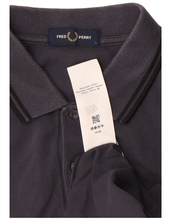 Polo da uomo a maniche lunghe Fred Perry grande in cotone grigio