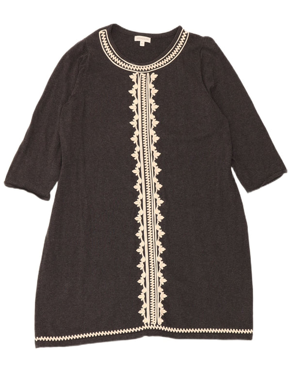 MONSOON Womens 3/4 Sleeve Jumper Dress UK 18 XL Grey Floral Cotton