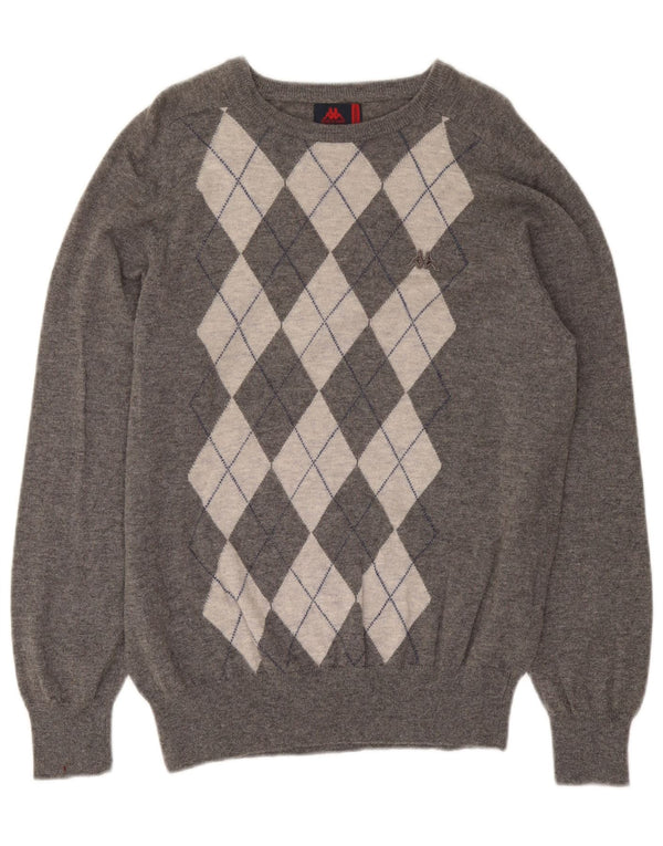 Maglione Kappa da uomo con scollo a barca, grigio medio, lana a rombi/diamante