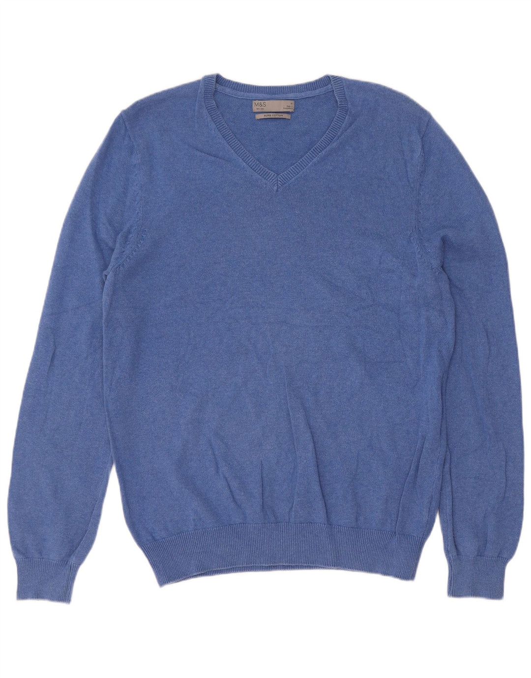 Maglione da uomo con scollo a V Marks & Spencer in cotone blu medio