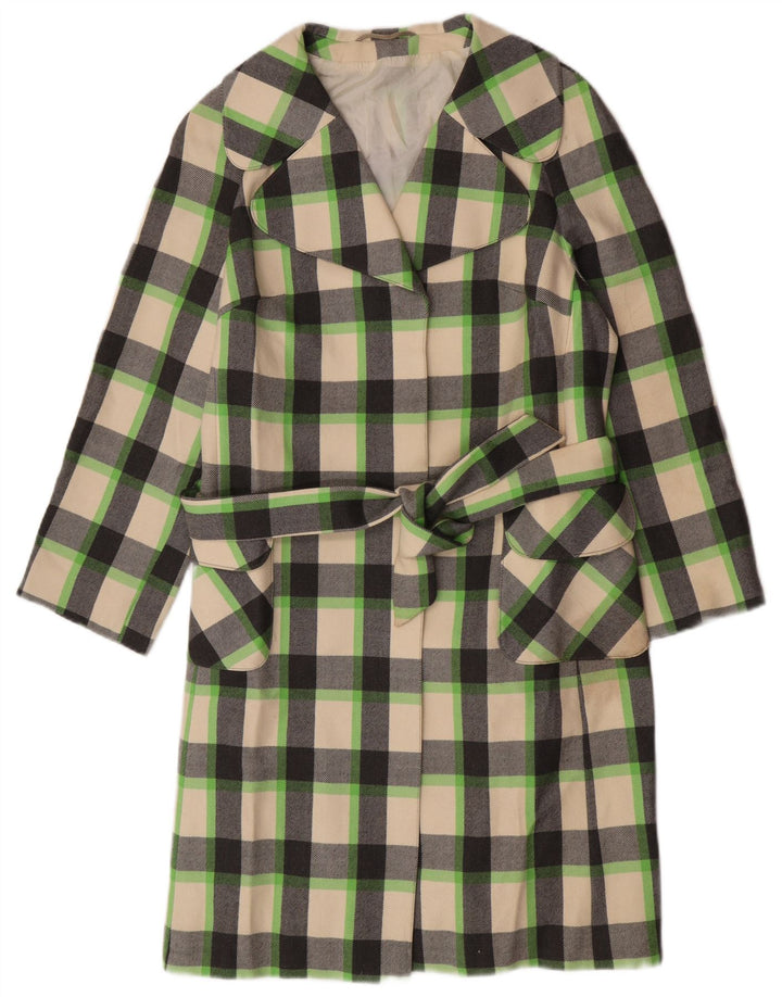 Soprabito vintage da donna UK 12 in lana vergine a quadri multicolore medio