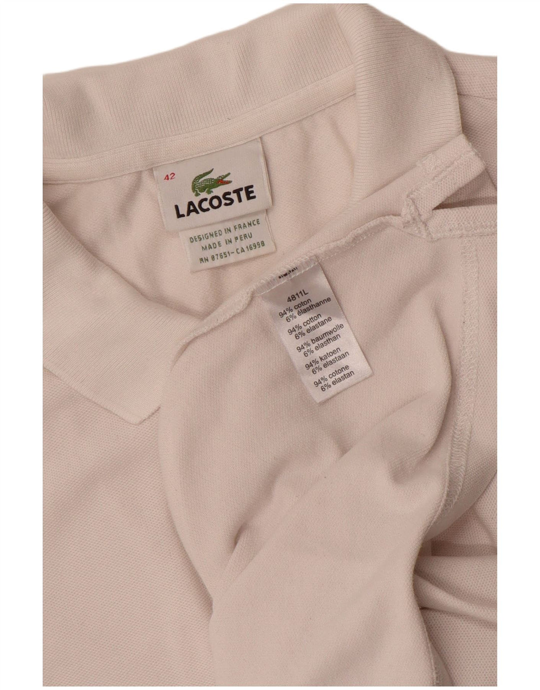 Polo da donna Lacoste taglia 42 grande in cotone bianco