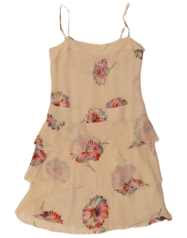 Abito a strati senza maniche da donna Whistles UK 12 Seta floreale beige medio