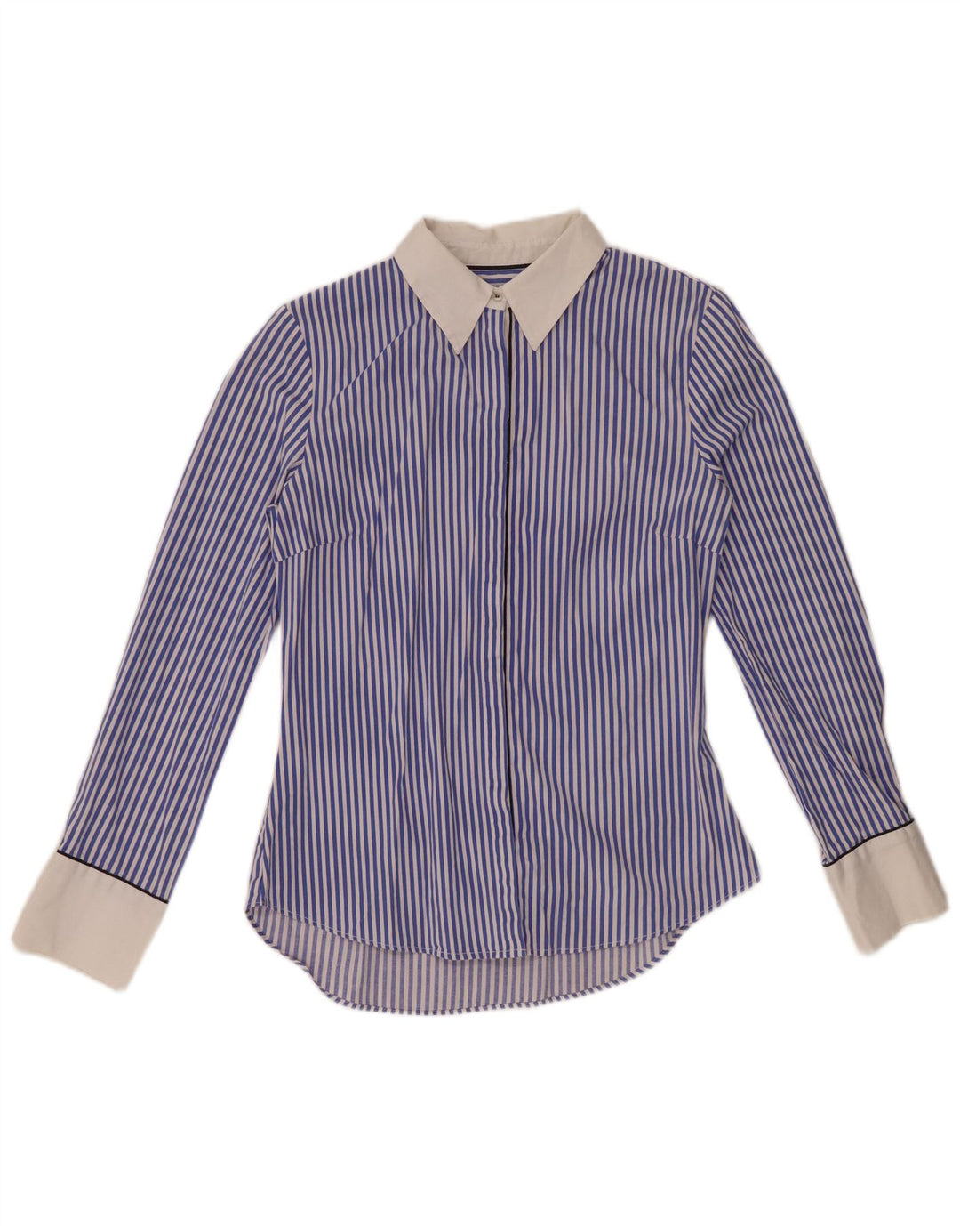 Camicia ZARA Donna UK 12 Gessato Blu Medio