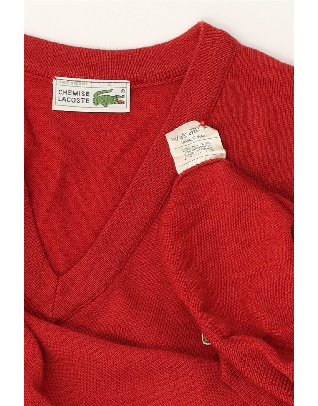 Maglione maglione da uomo con scollo a V Lacoste taglia 4 medio rosso lana vergine