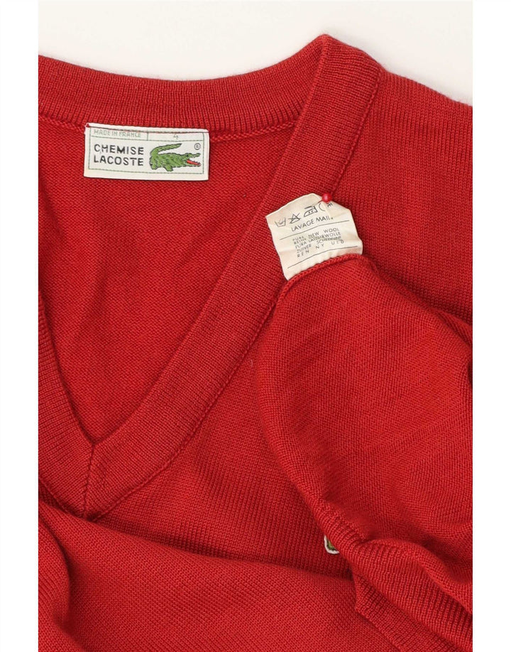Maglione maglione da uomo con scollo a V Lacoste taglia 4 medio rosso lana vergine