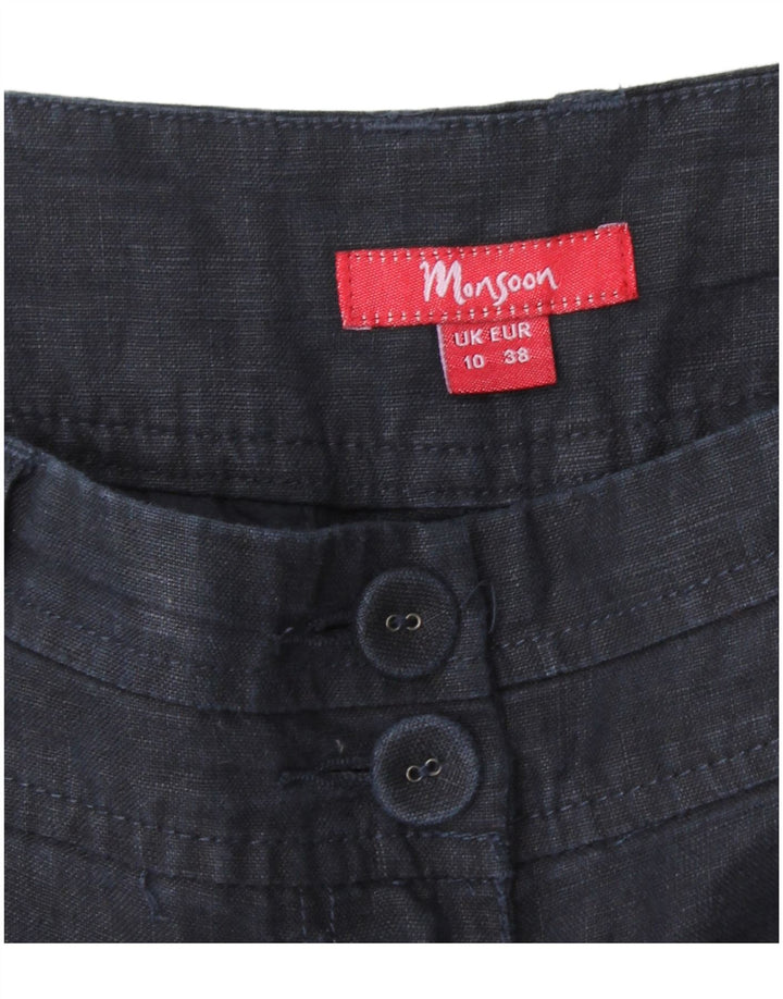 MONSOON Pantaloni chino da donna a gamba larga UK 10 Small W32 L31 Lino blu navy