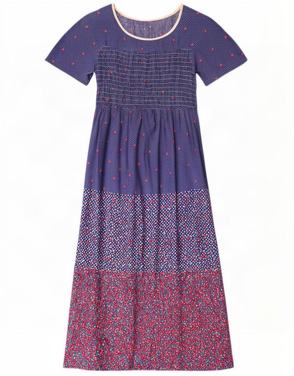 Abito maxi da donna vintage UK 10 piccolo cotone floreale blu
