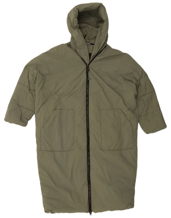 Cappotto imbottito oversize con cappuccio da donna Zara UK 10 piccolo verde in poliammide