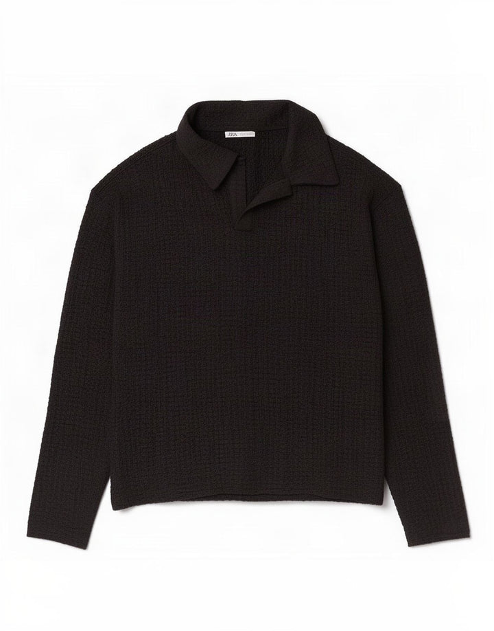 Polo a maniche lunghe da uomo Zara piccola in poliestere nero