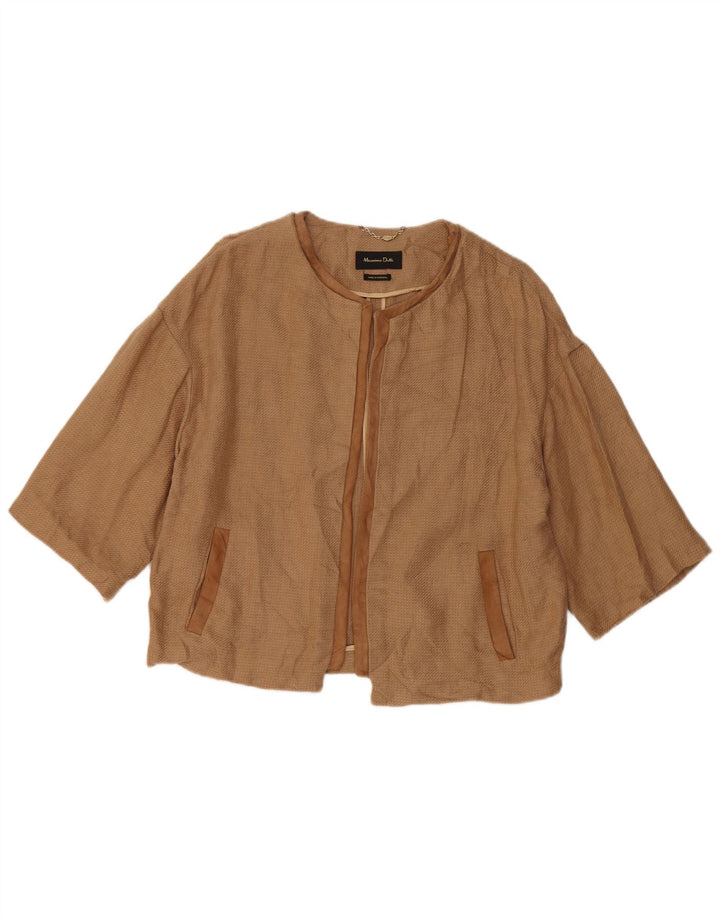 Giacca blazer aperta da donna con maniche a 3/4 di Massimo Dutti UK 16 grande lino marrone