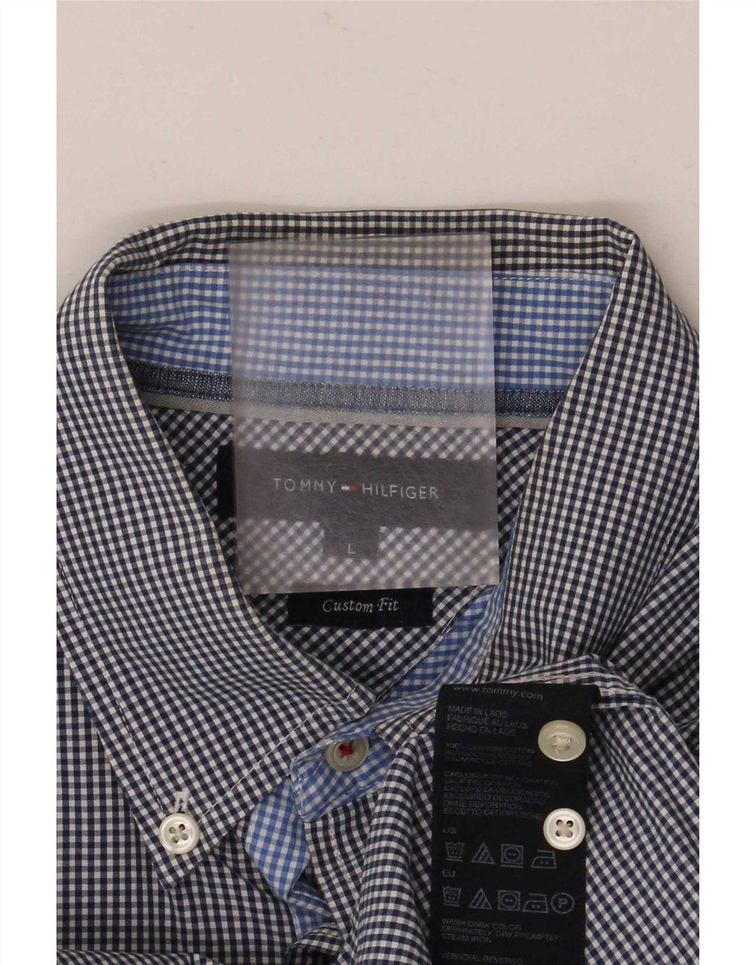 Tommy Hilfiger Camicia da uomo su misura misura grande in cotone a quadretti blu