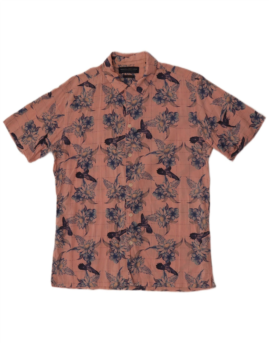 Camicia a maniche corte da uomo Jack & Jones in cotone floreale rosa medio