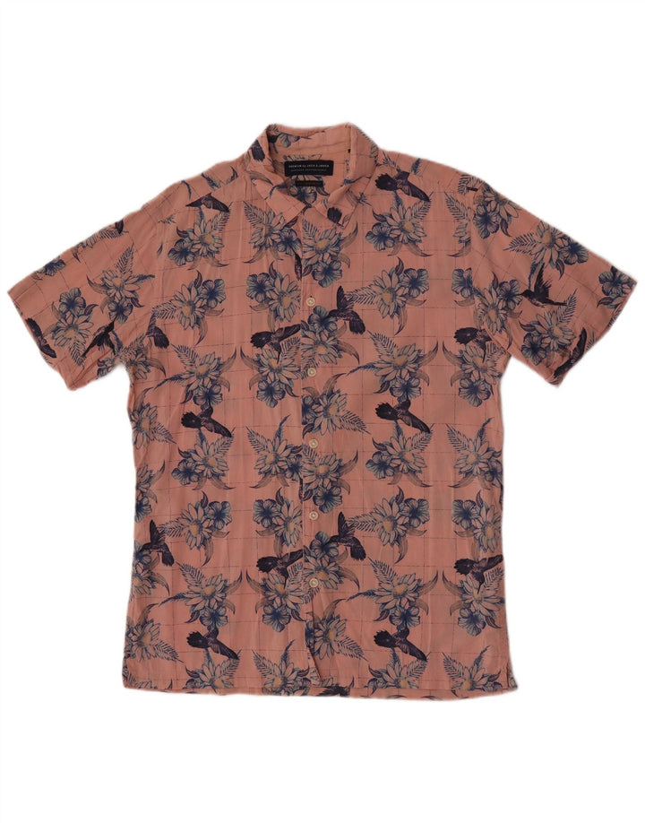 Camicia a maniche corte da uomo Jack & Jones in cotone floreale rosa medio
