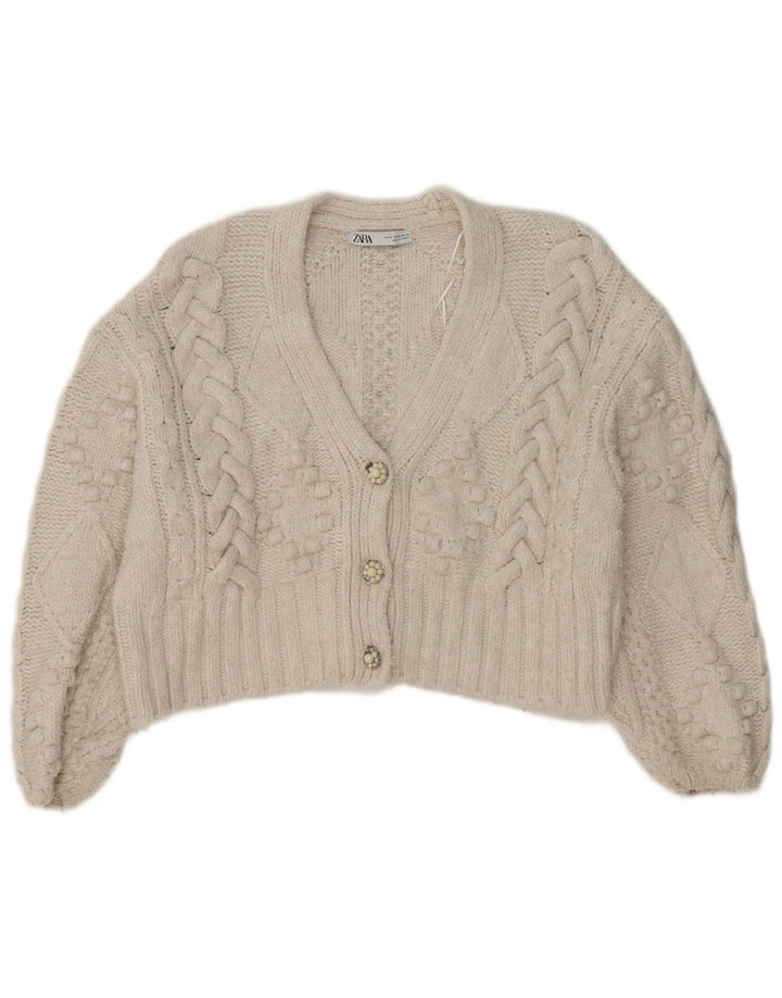 Maglione cardigan oversize corto da donna Zara UK 14 acrilico bianco medio
