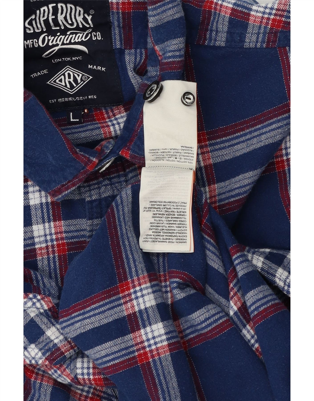 Camicia da uomo in flanella Superdry, cotone a quadri blu navy grande