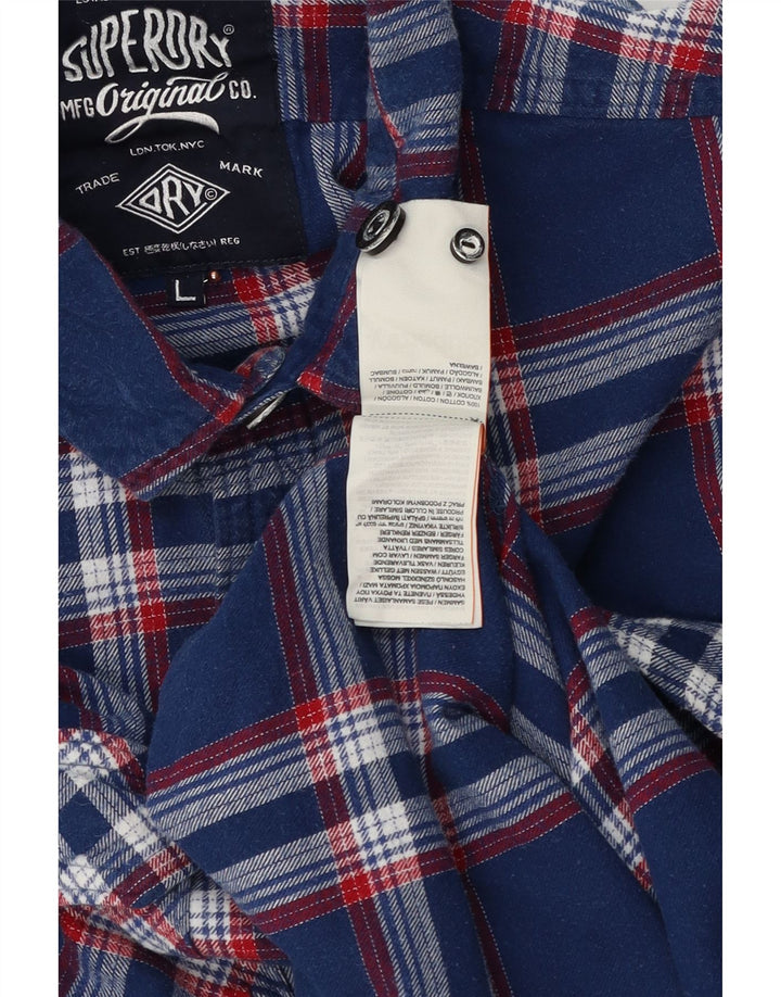 Camicia da uomo in flanella Superdry, cotone a quadri blu navy grande