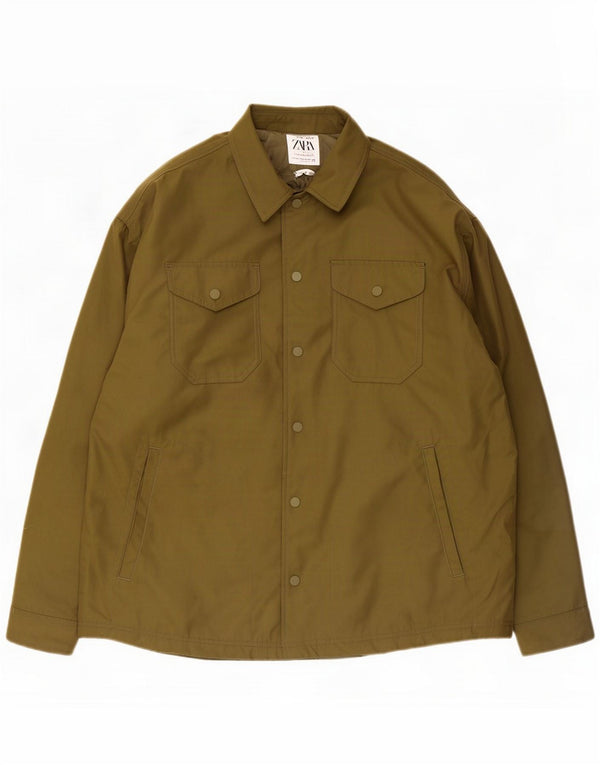 Zara Giacca comoda da uomo con vestibilità comoda UK 40 Large Khaki Nylon