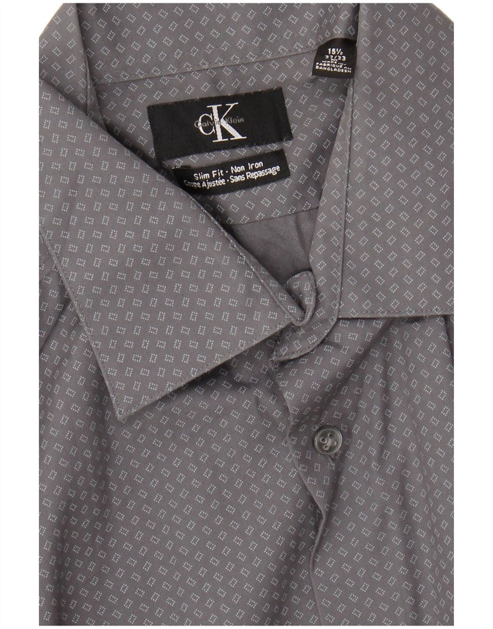 CALVIN KLEIN Camicia slim fit da uomo taglia 15 1/2 grigio medio geometrico