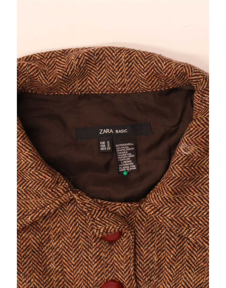 Giacca Bolero da donna Zara UK 10 piccola lana a spina di pesce marrone