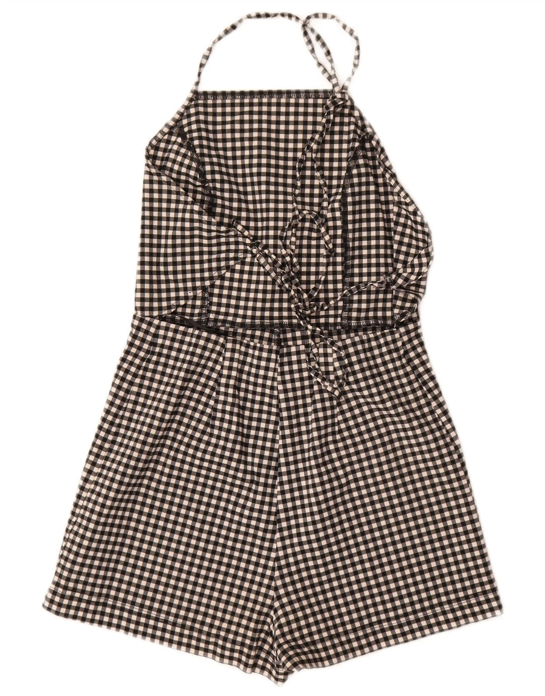 Topshop Womens Halter Playsuit UK 10 Small Black Gingham Viscosa