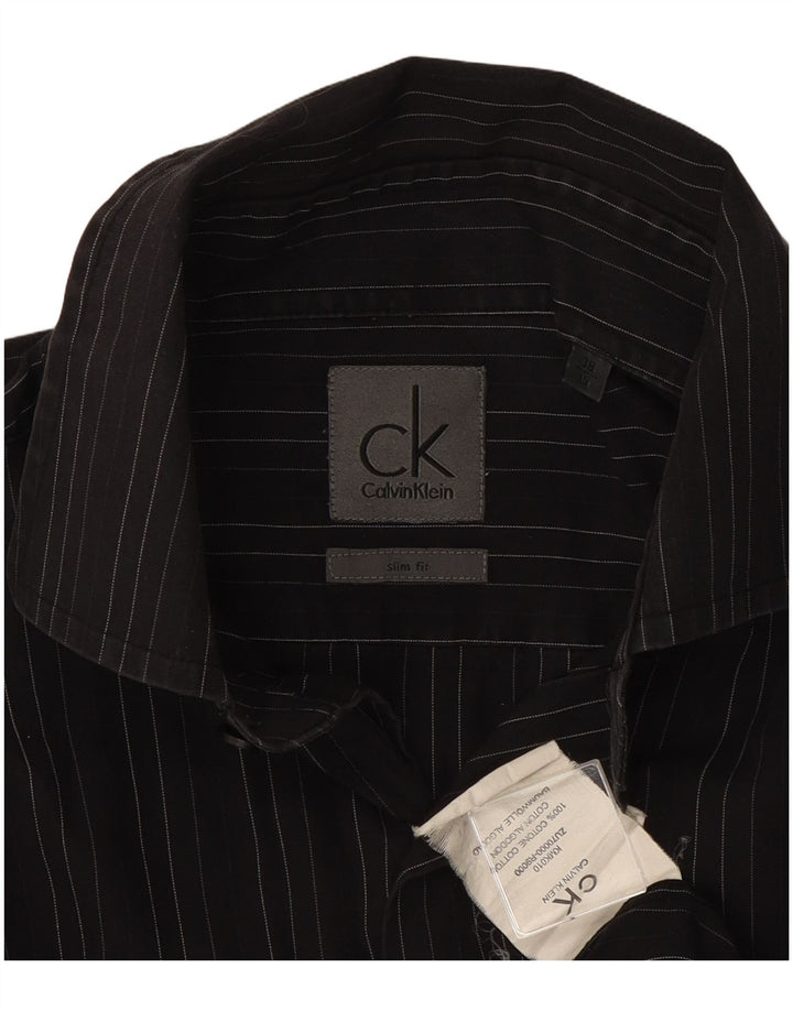 Camicia slim fit da uomo Calvin Klein taglia 38 15 cotone gessato nero medio