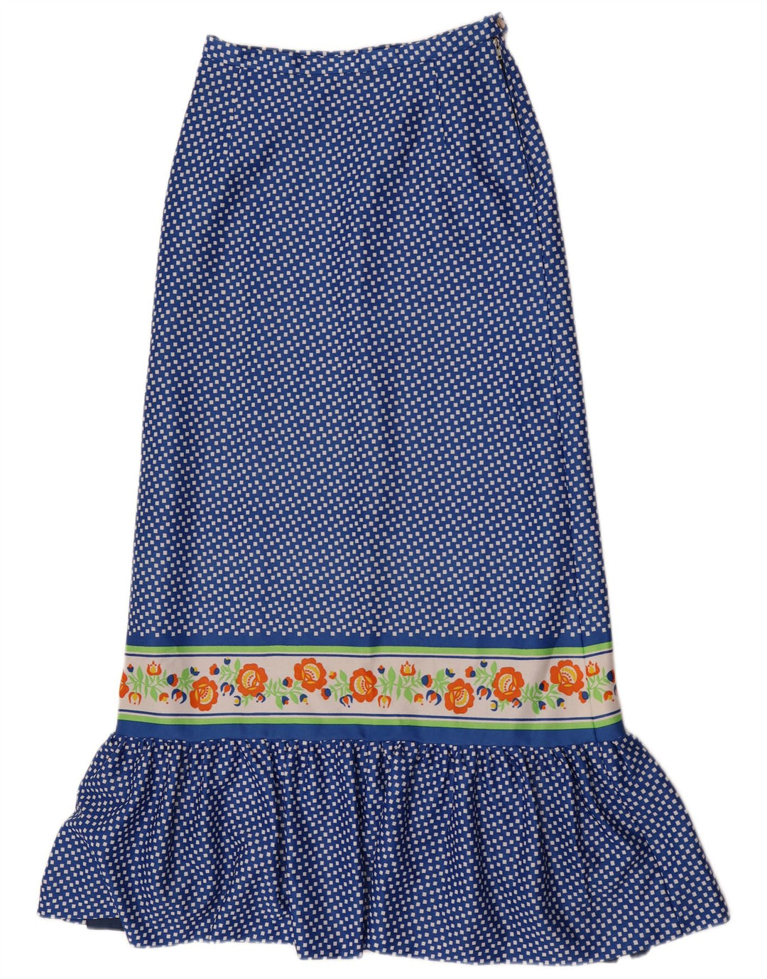 Gonna lunga da donna vintage W28 blu medio geometrico