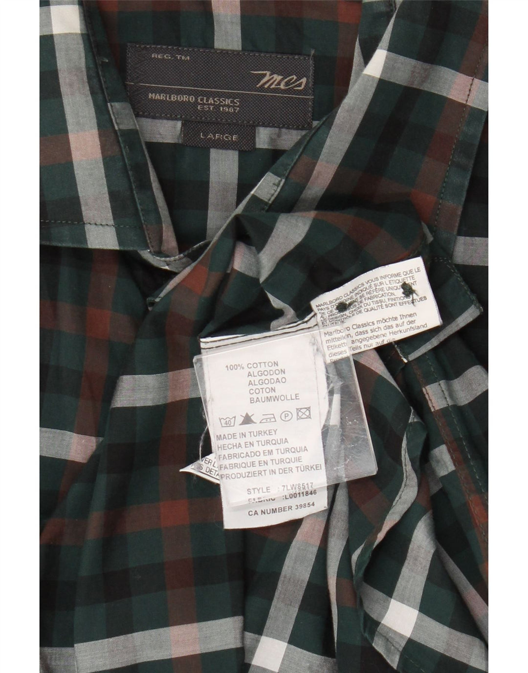 Camicia a quadri da uomo Marlboro Classics, cotone a quadri verdi grandi
