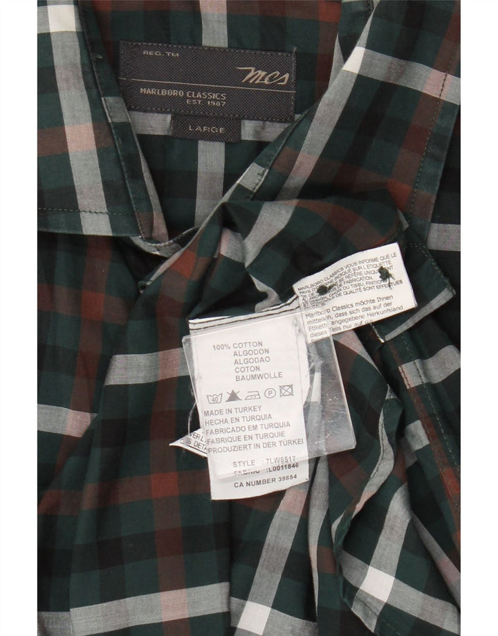 Camicia a quadri da uomo Marlboro Classics, cotone a quadri verdi grandi