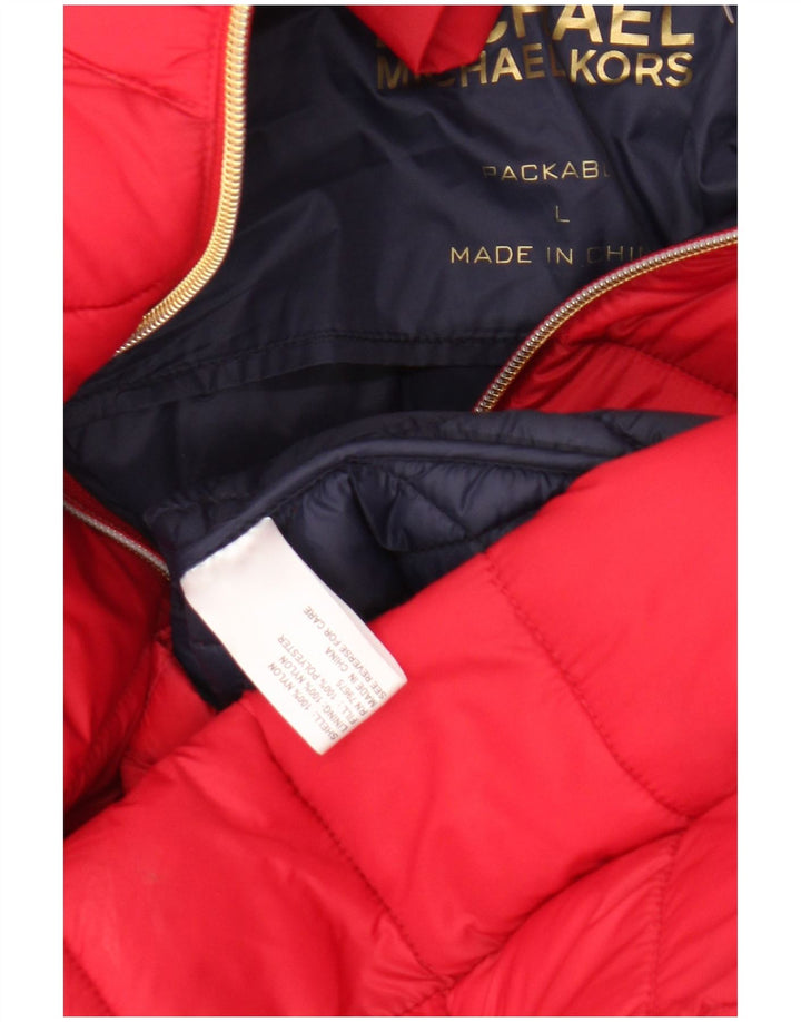 Giacca imbottita con cappuccio da donna Michael Kors UK 16 grande nylon rosso