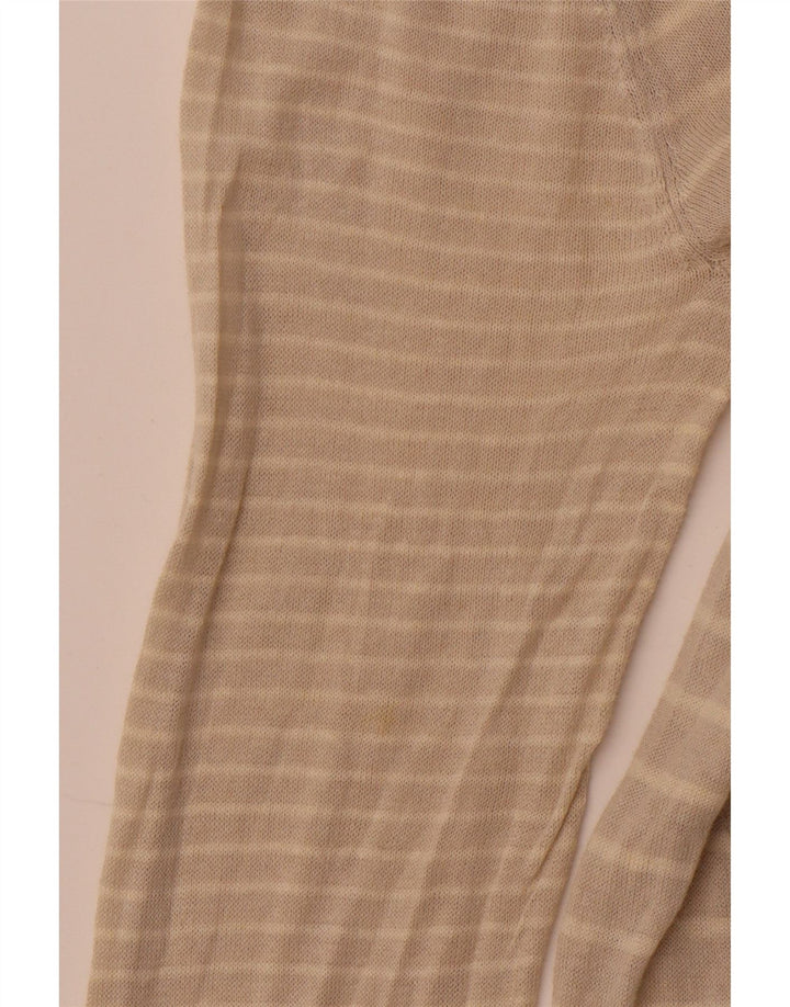 WHITE STUFF Maglione cardigan da donna UK 14 Lino a righe beige grande