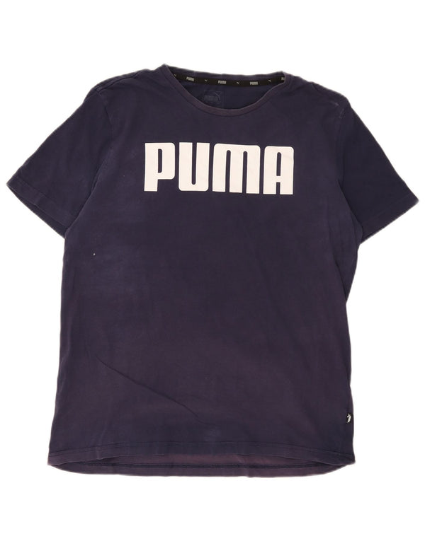 T-shirt grafica da uomo Puma Top Large in cotone blu navy