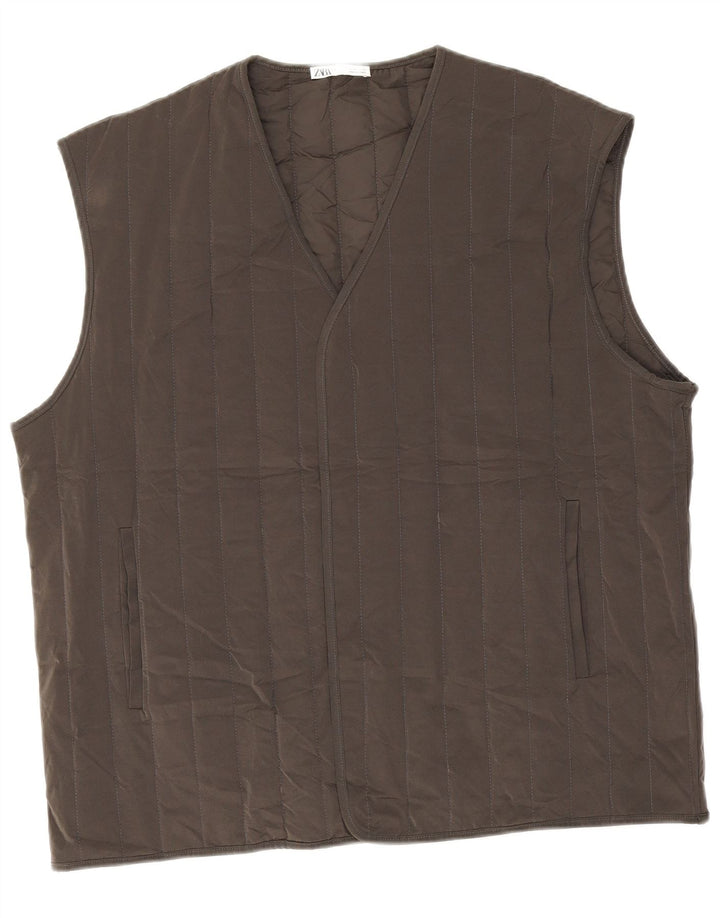 Gilet imbottito da uomo Zara UK 40 grande poliestere grigio