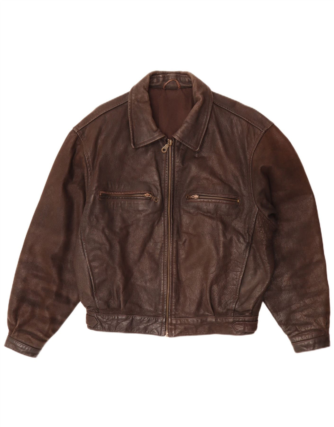 Giacca in pelle vintage da uomo IT 50 grande marrone