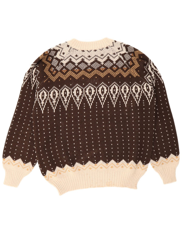 Maglione maglione girocollo da uomo vintage grande marrone Fair Isle