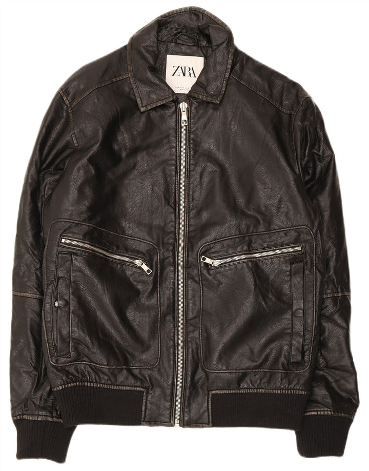 Giacca in pelle da uomo Zara UK 38 poliuretano nero medio