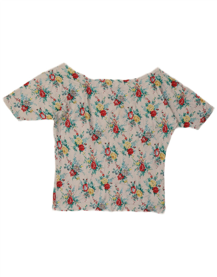 T-shirt da donna Benetton Top UK 10 piccolo cotone floreale bianco