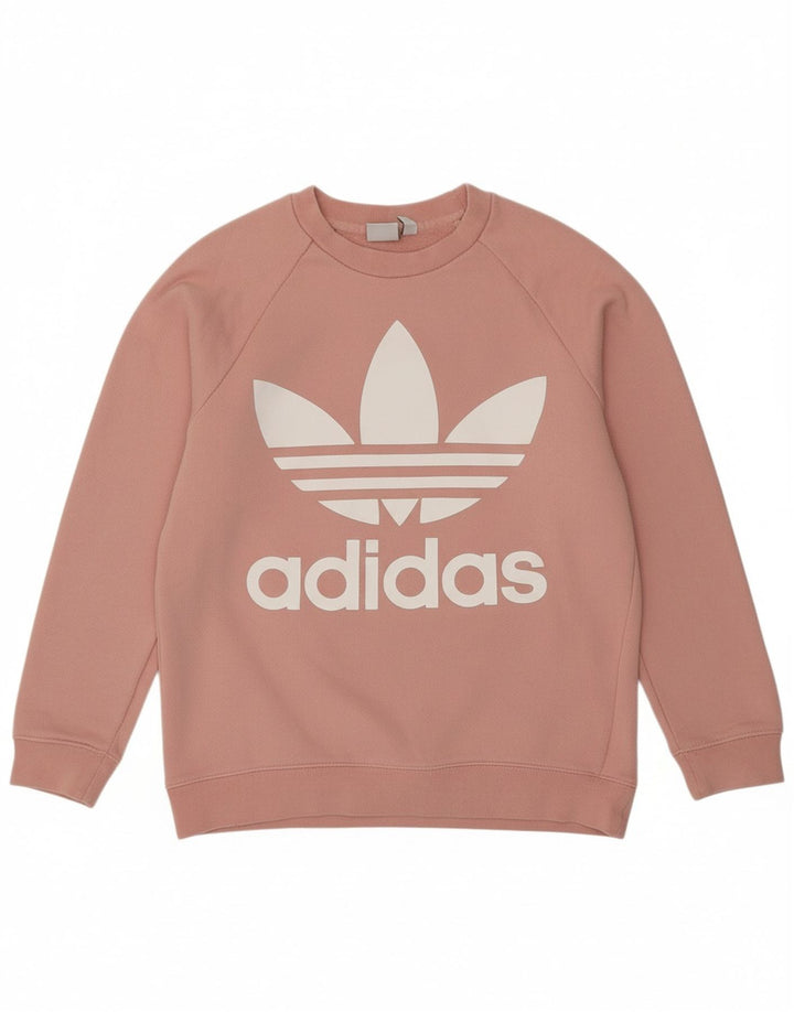 ADIDAS Womens Oversized Graphic Sweatshirt Jumper UK 8 Small  Pink Cotton