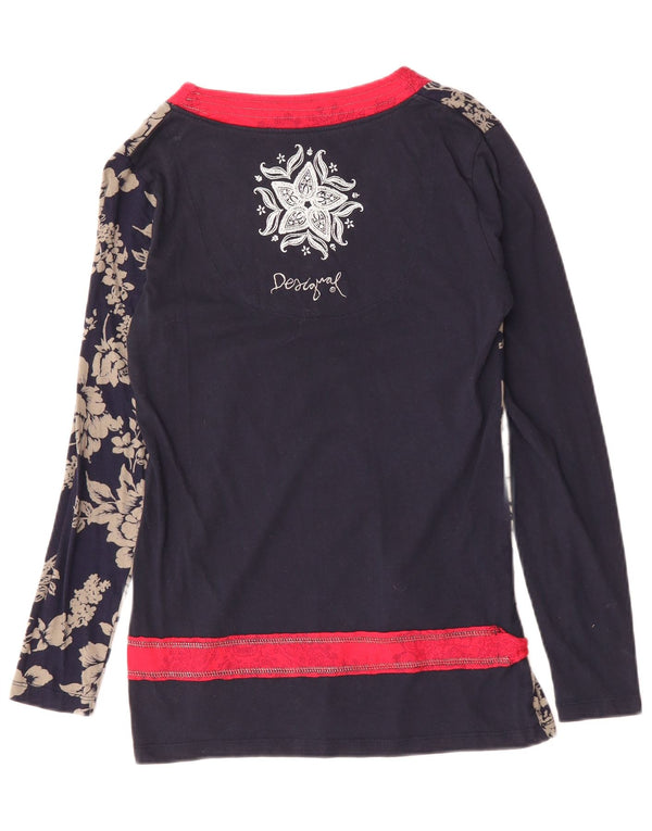 Desigual Womens Top Long Sleeve UK 14 Large Navy Blue Floral